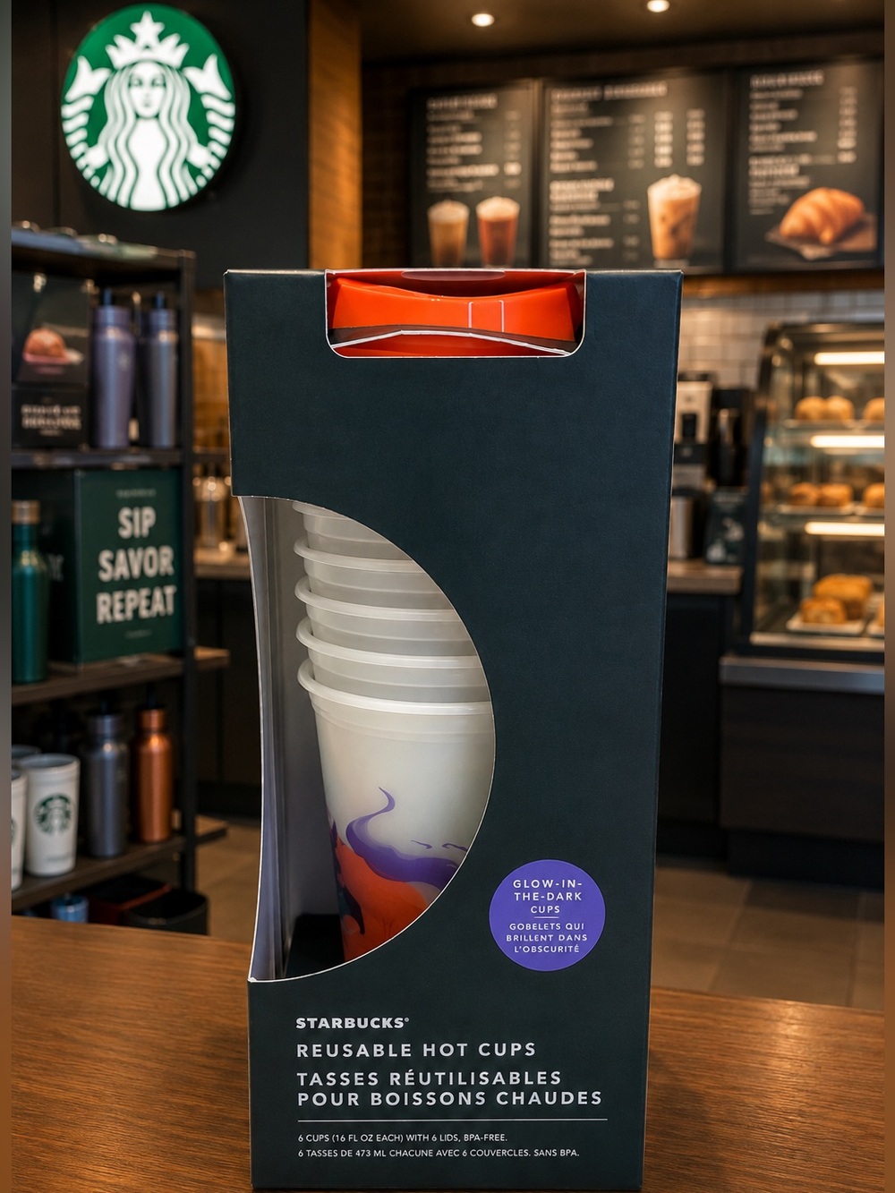Starbucks Reusable Hot Cups with Glow-in-the-Dark Feature 6 Pack